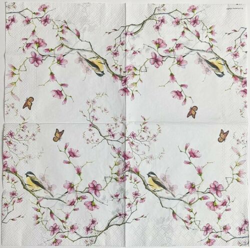 TWO Individual Paper Lunch Decoupage Napkins - Bird And Blossom 1029