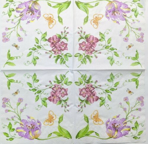 TWO Individual Paper Lunch Decoupage Napkins - Flower Haven 1111