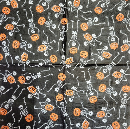 2 Individual Paper Cocktail Decoupage Napkins-2096 Dancing Halloween Skeletons