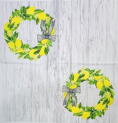 TWO Individual Paper Lunch Decoupage Napkins - 2046 Shabby Chic Lemon Wreath