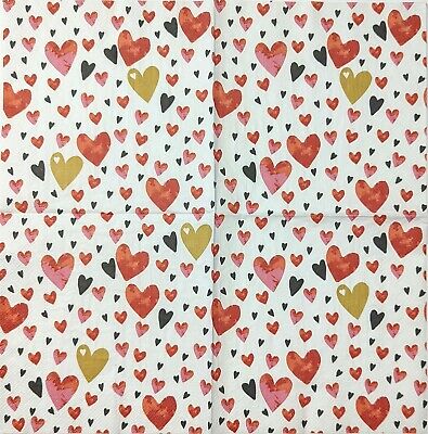 TWO Individual Paper Lunch Decoupage Napkins - 1751 Valentine Heart Showers